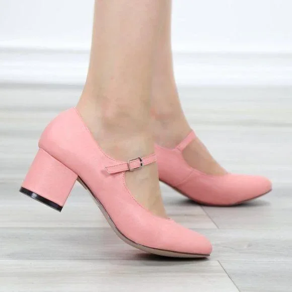 Block Heel Vintage Peach Rockabilly Style Pumps - Picture 2 of 10